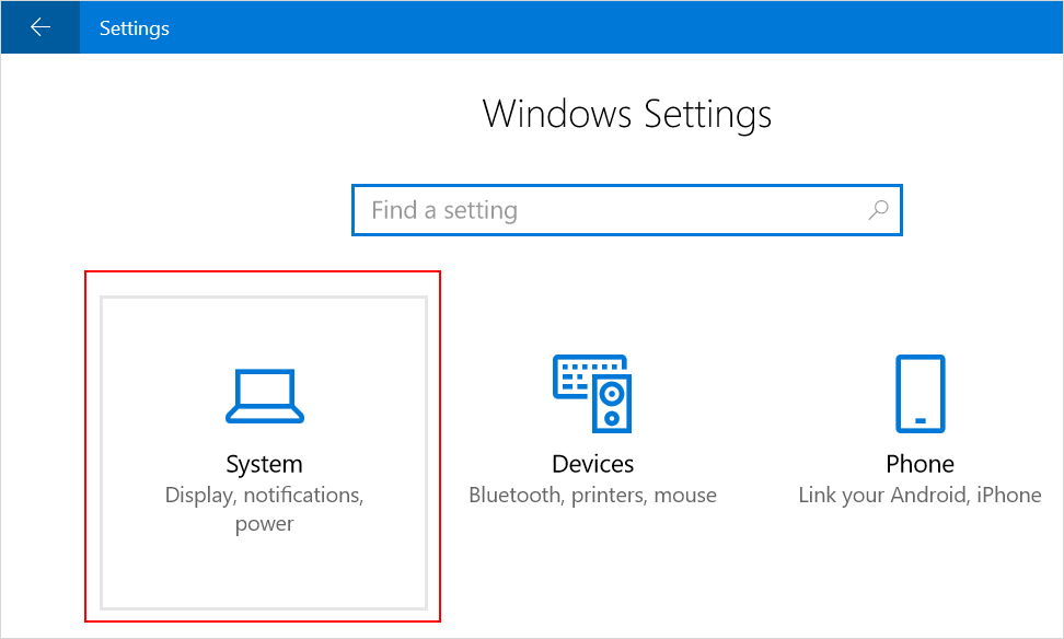Open System Settings in Windows 10
