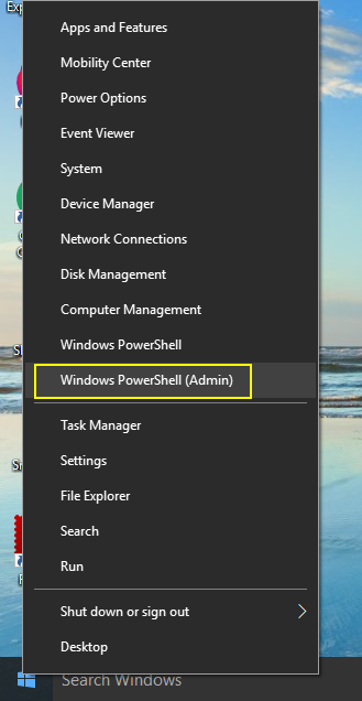 Open Windows PowerShell in Admin Mode