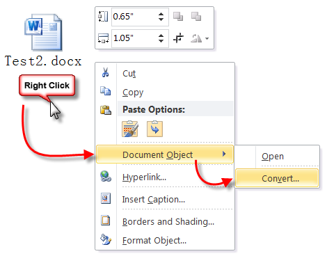 Option in Word for Embedded Object Change