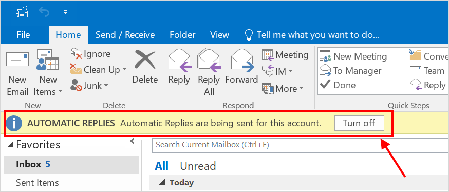 Out Of Office Enabled in Outlook