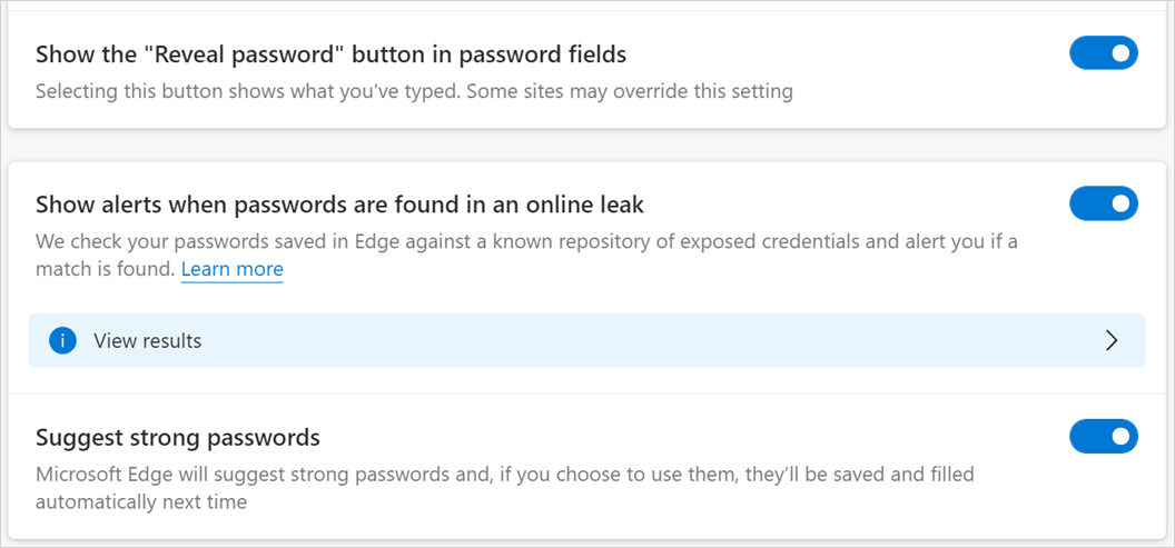 Password Security Options in Edge