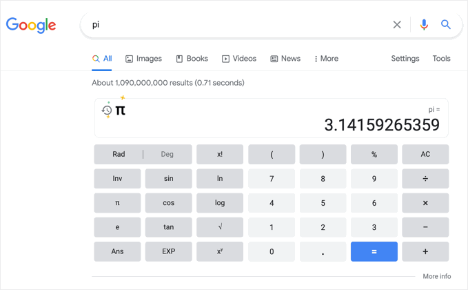 Pi Value in Google