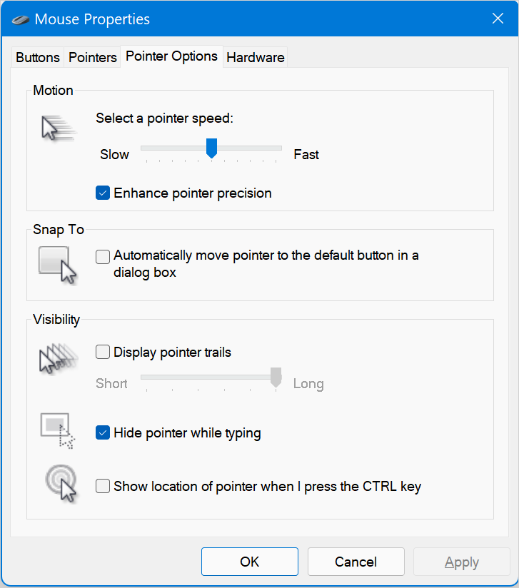Pointer Options in Windows 11