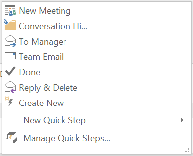 Predefined Quick Steps in Outlook 2016