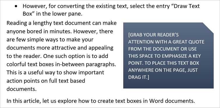 Predefined Text Box in Word