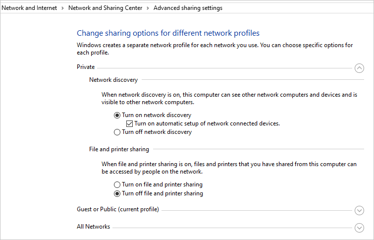 Private Sharing Settings