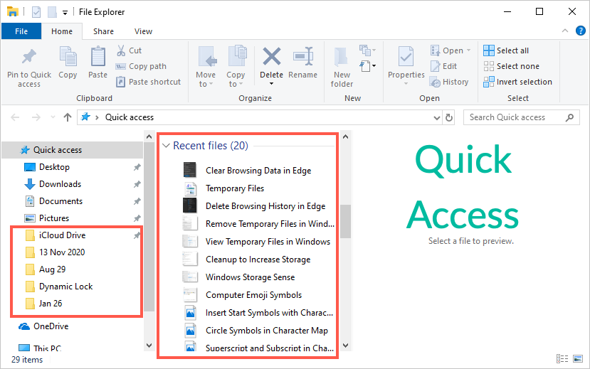 Quick Access in Windows File Explorer