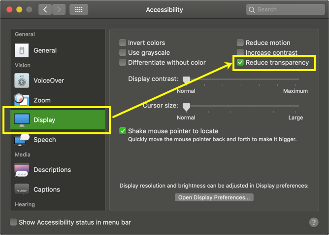 Reduce Transparency Effects in Mac