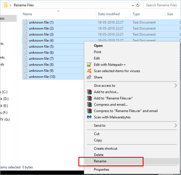 Rename Files Option in Windows