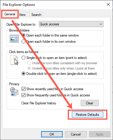 Restore File Explorer Defaults