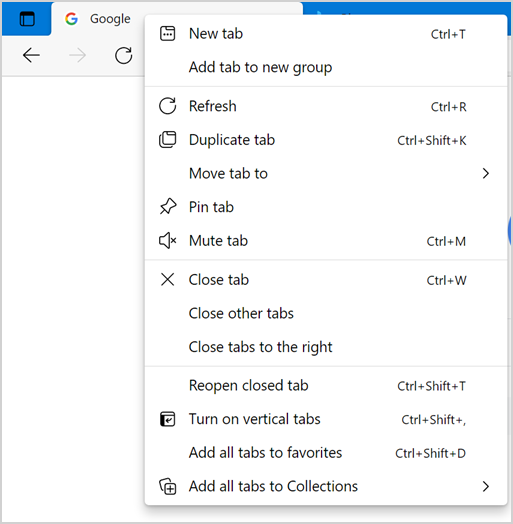 Right Click Context Menu in Edge Tab