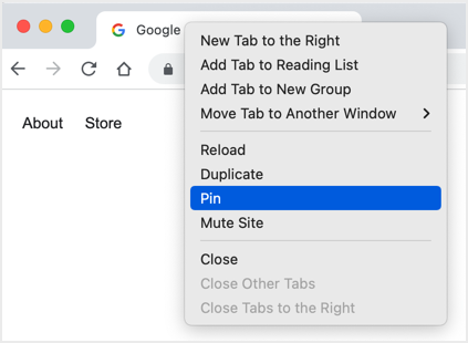 Right Click Tab Menu in Chrome