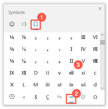 Roman Numerals in Windows Emoji Panel