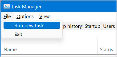 Run New Task in Task Manager