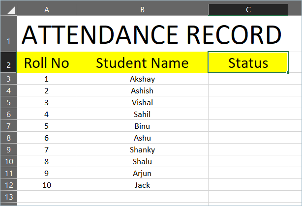 Sample Attendance Record