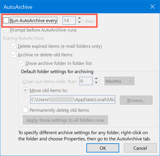 Scheduling AutoArchive in Outlook
