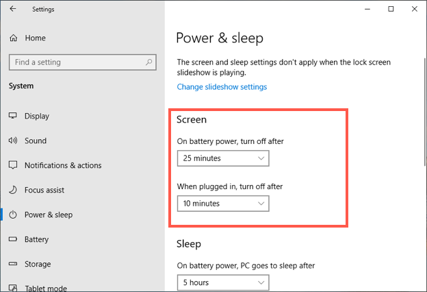 Screen Timeout Settings