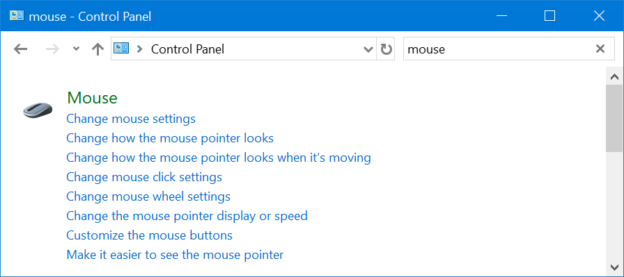 Search Mouse Properties in Control Panel