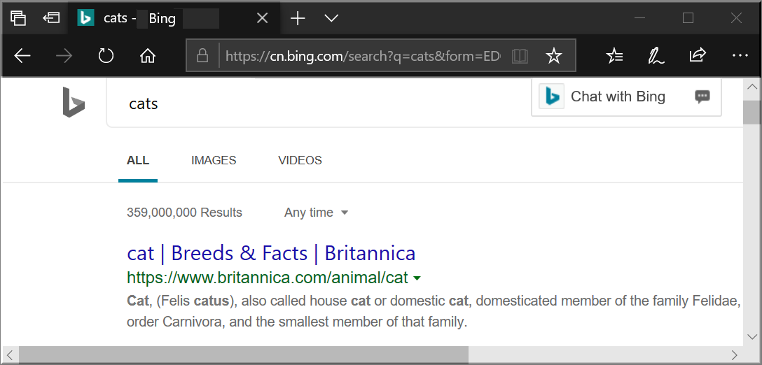 Search Results in Bing