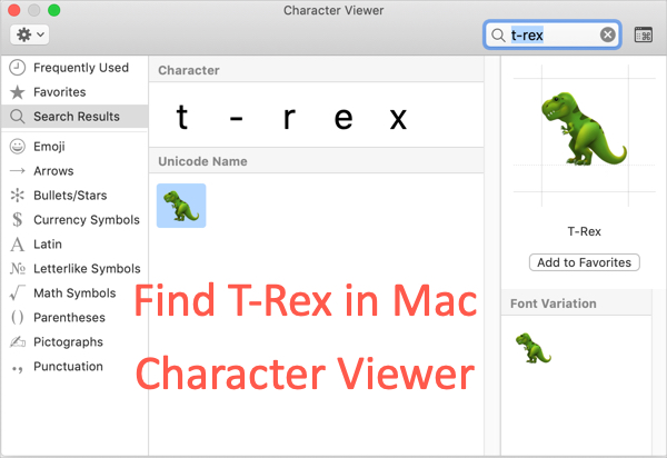 Search T-Rex in Character Viewer