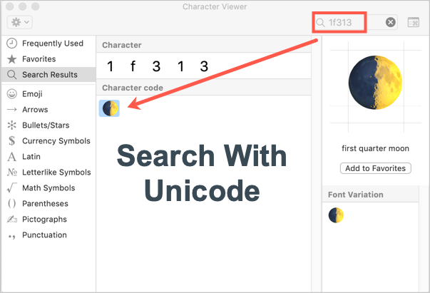 Search with Unicode Point