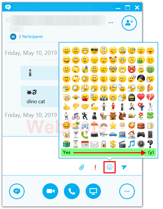 Select Emoji in Skype