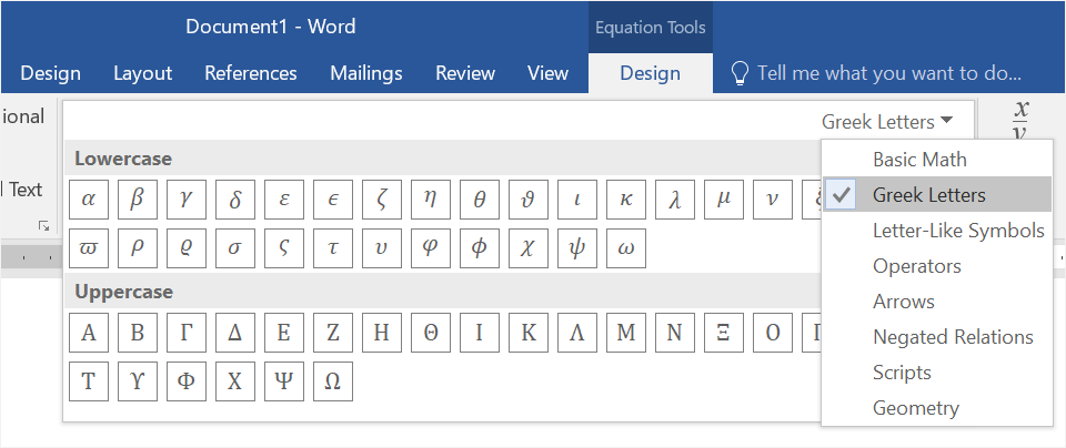 Select Math Symbols in Equation