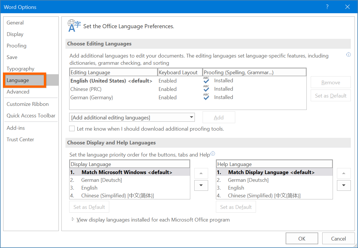 Set Language Preferences in Office