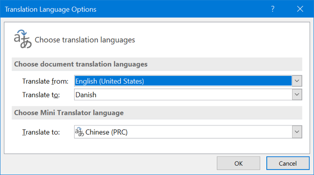 Setup Language for Mini Translator