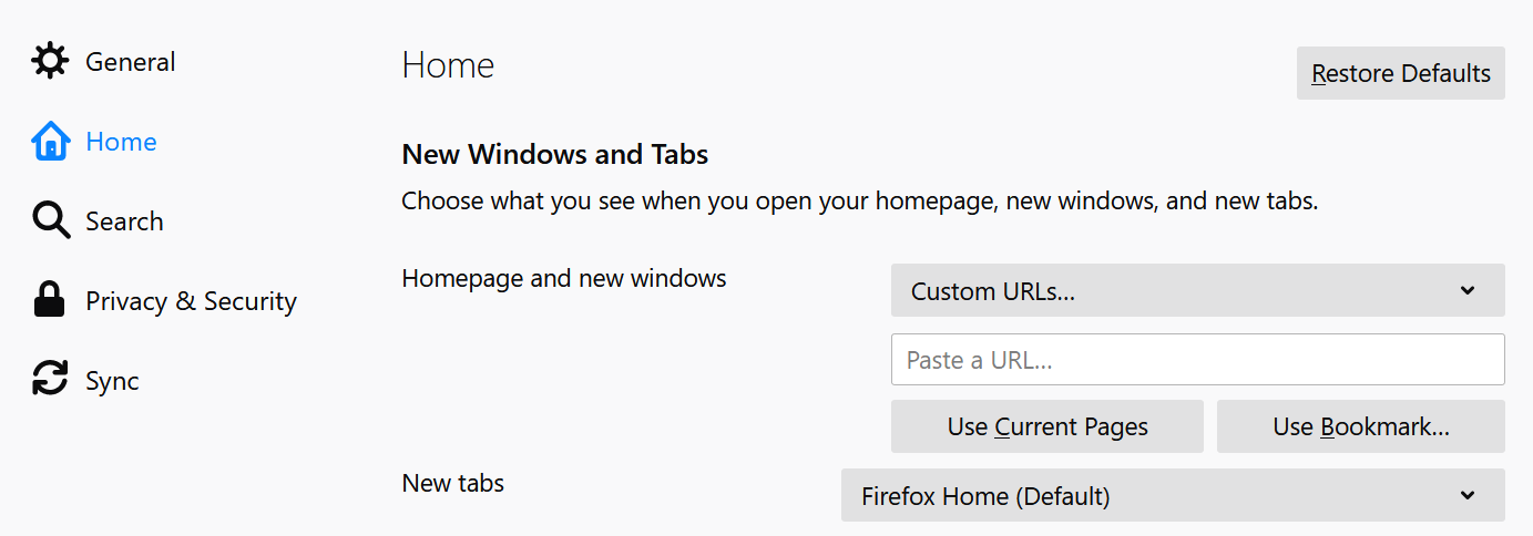 Setup Multiple URLs as Firefox Home Page
