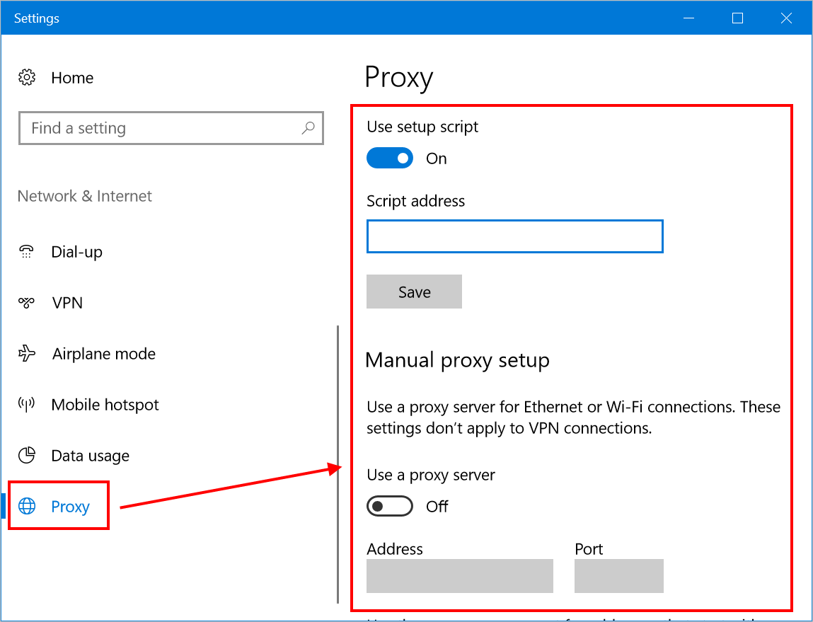 Setup Proxy in Windows Settings App
