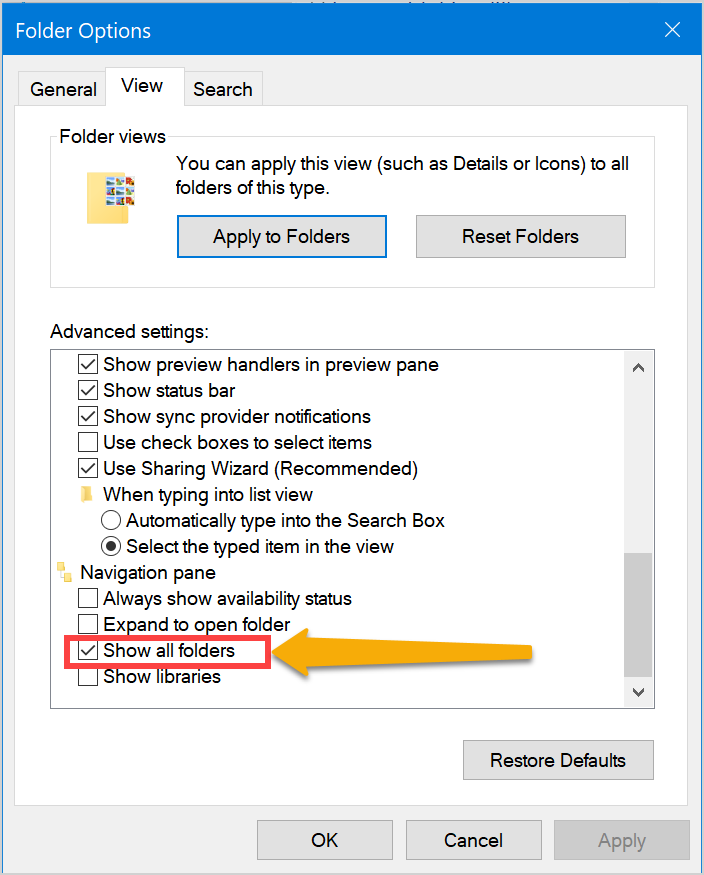 Show All Folders in File Explorer