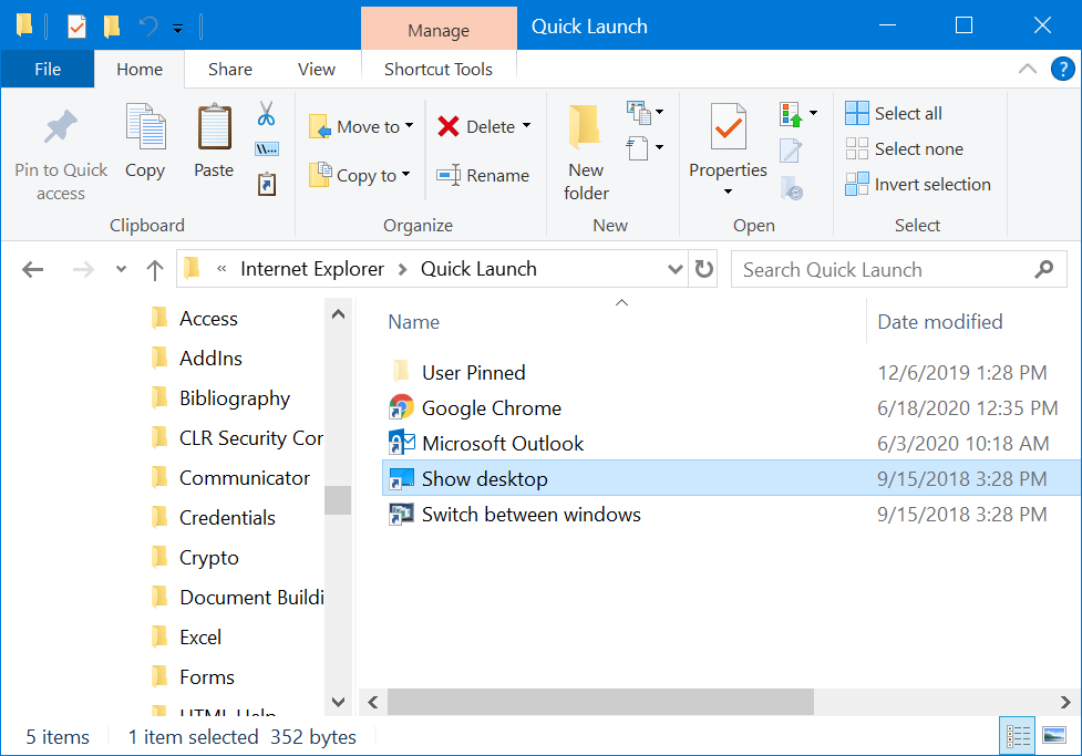 Show Desktop Shortcut in Windows 10