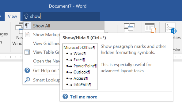 Show Formatting Markups in Word