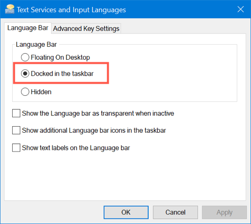 Show Text Input Source in Windows 10