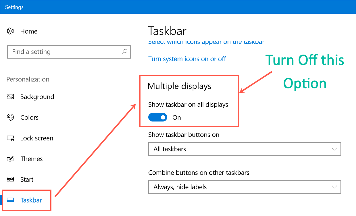 Show or Hide Taskbar in Multiple Displays