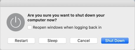 Shutdown Menu in Mac