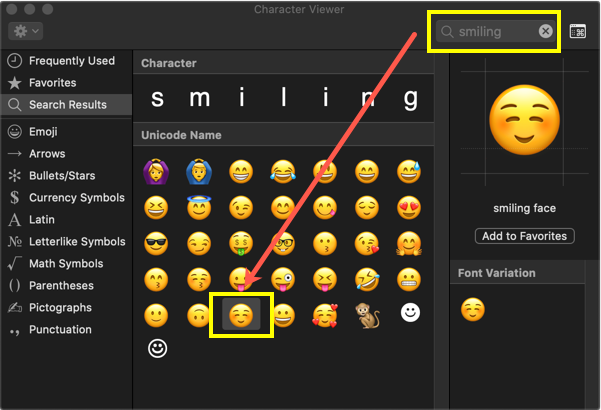 Smiling Face Emoji in Mac