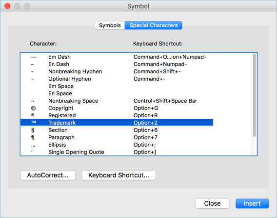 Special Characters and Symbols in Word Mac