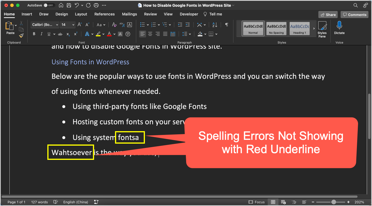 Spelling Errors Not Showing in Word