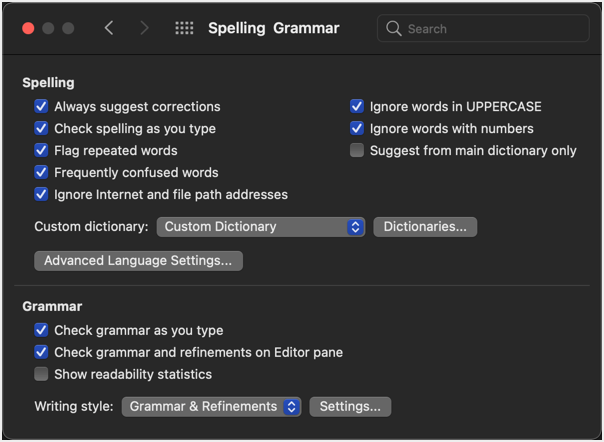 Spelling Grammar Checker Preferences in Word Mac