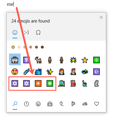 Star Emoji Symbols in Windows