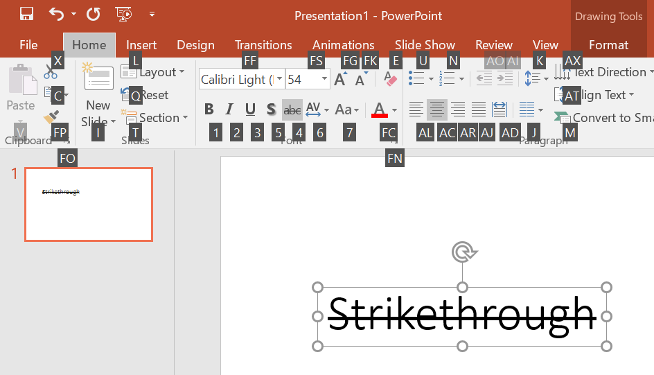 Strikethrough Shortcut in PowerPoint