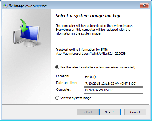 System Image File Selection