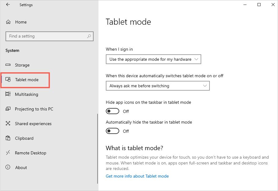 Tablet Mode in Windows 10