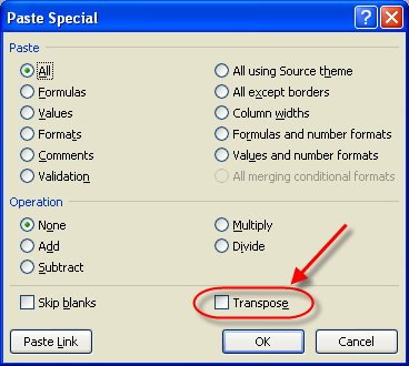 Transpose Option in Excel