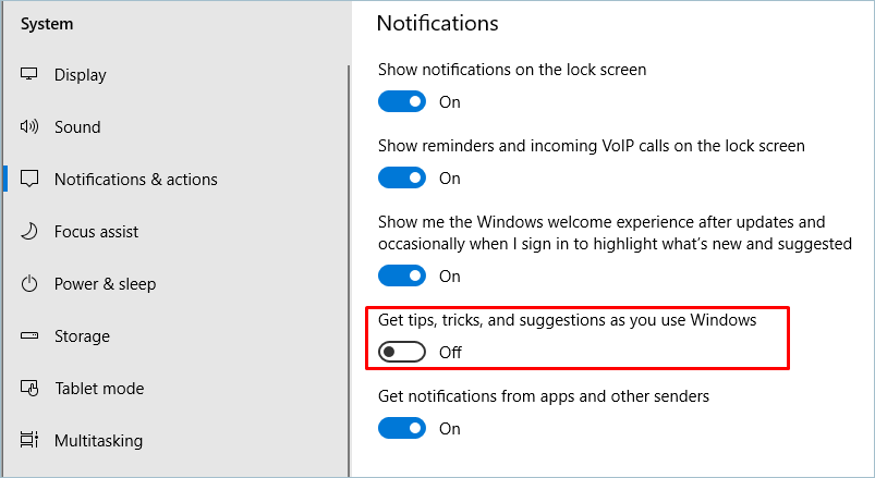 Turn Off Suggestions From Windows