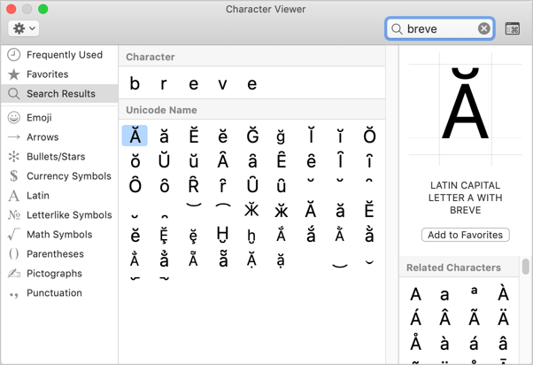 Typing Breve Letters in Mac