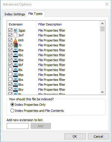 Exclude File Types from Indexing