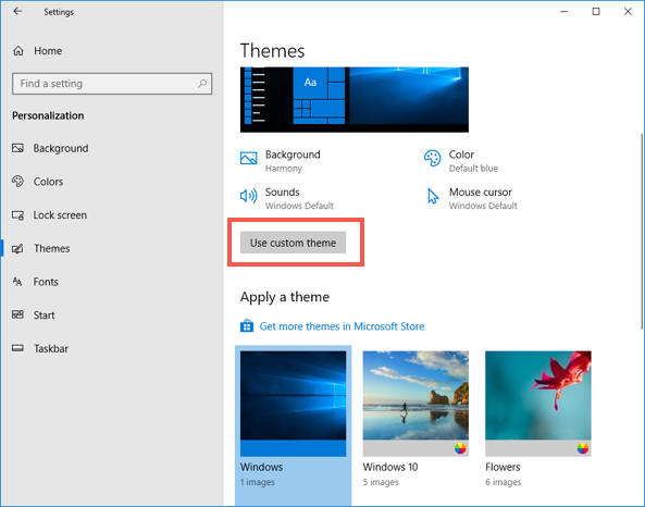 Use Custom Theme in Windows 10